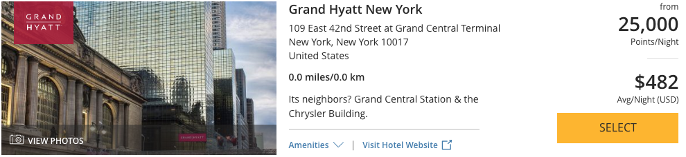 Grand Hyatt New York City with price per night, a good option for a girls weekend in NYC