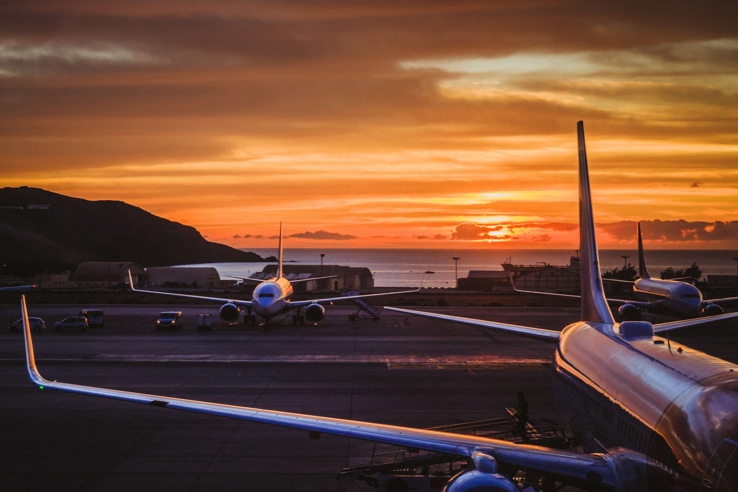 airplanes at sunset