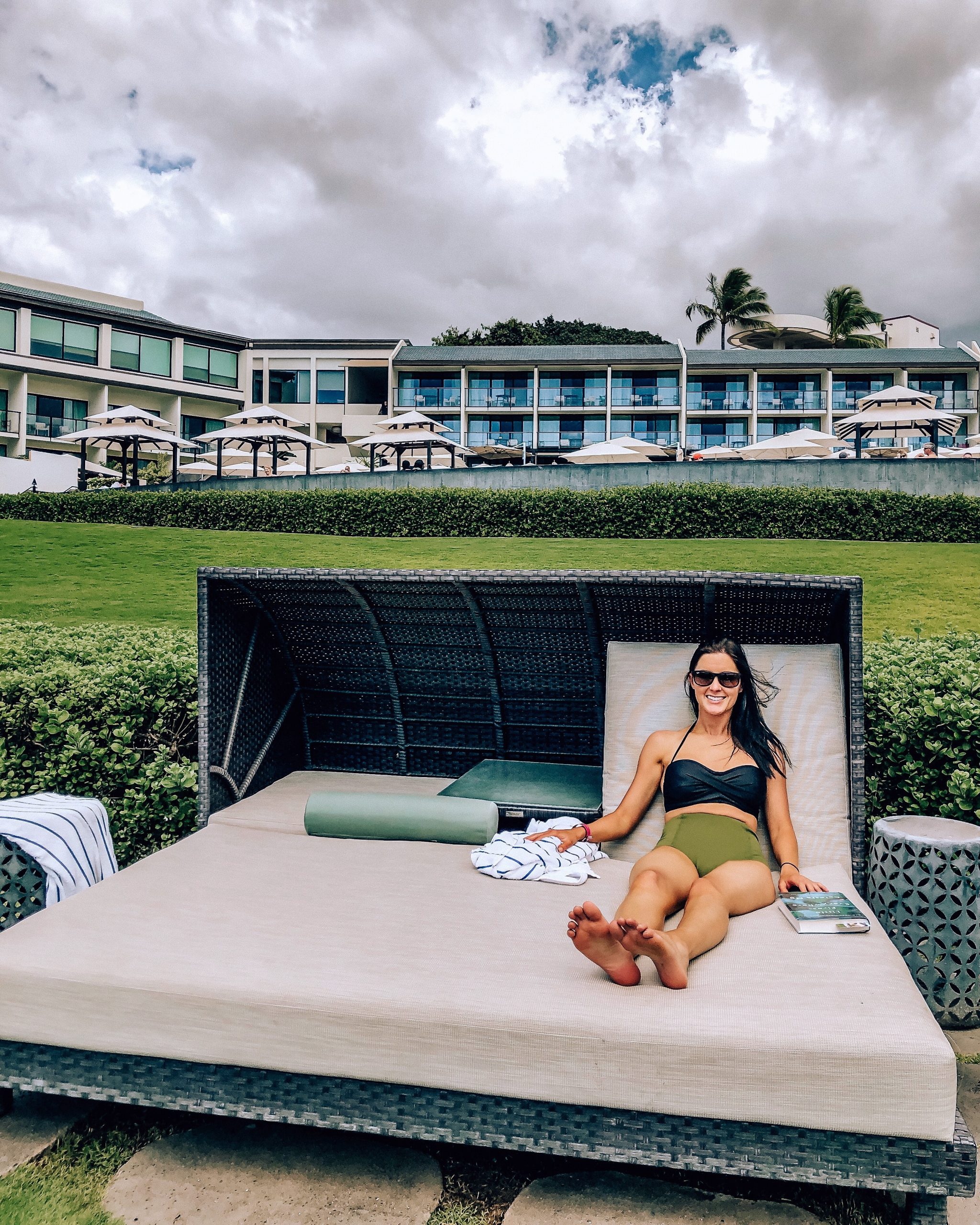 girl lounging on daybed at Marriott Wailea Beach Resort