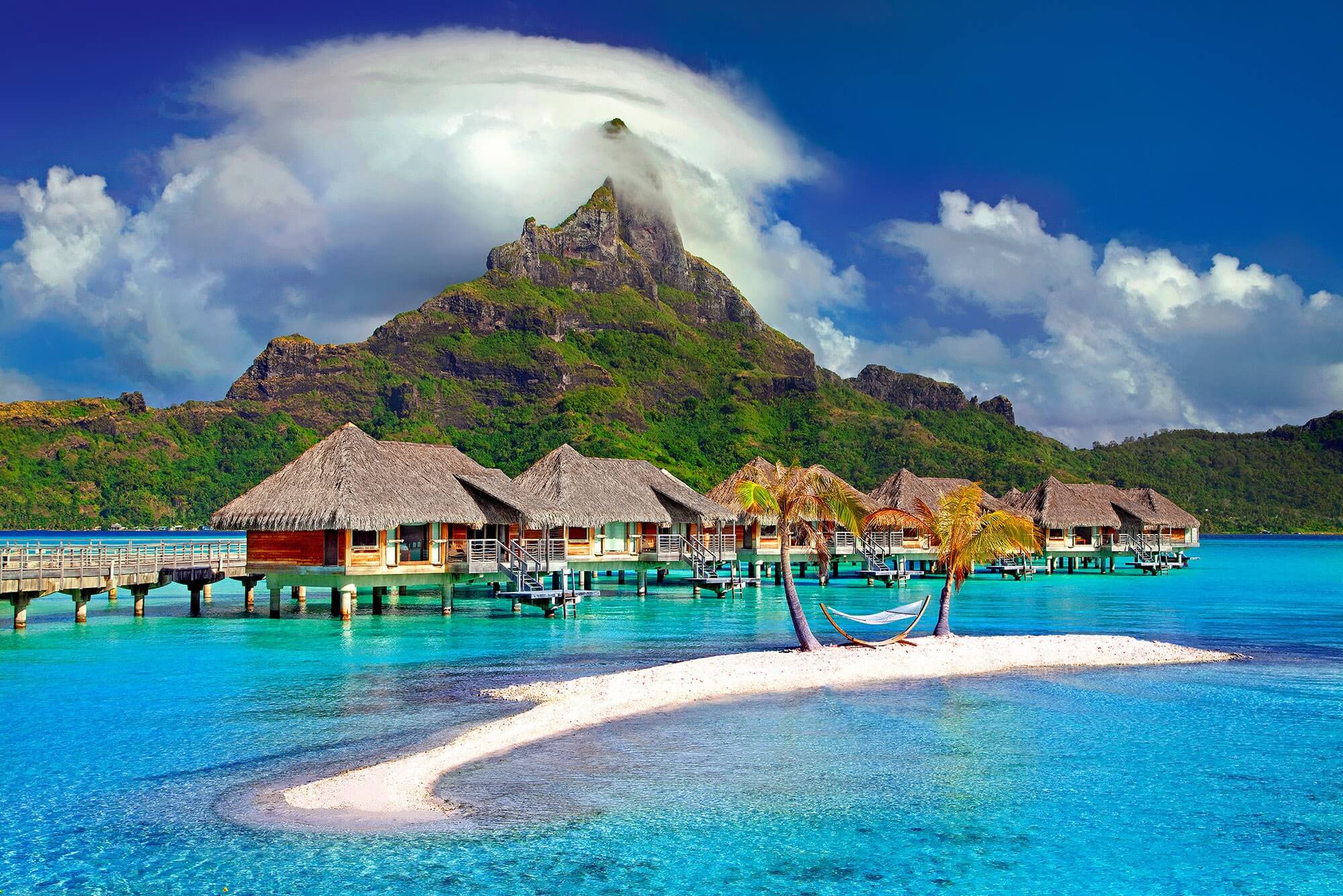 Cottages on water in Tahiti