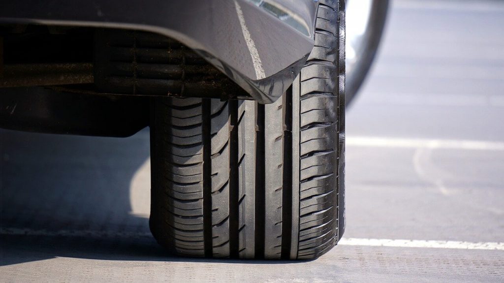 View of a tire on a vehicle