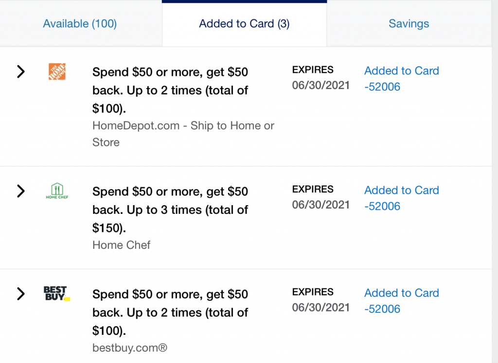 Screen shot of American Express offers