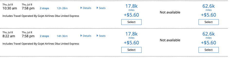 Screenshot United Award Redemptions