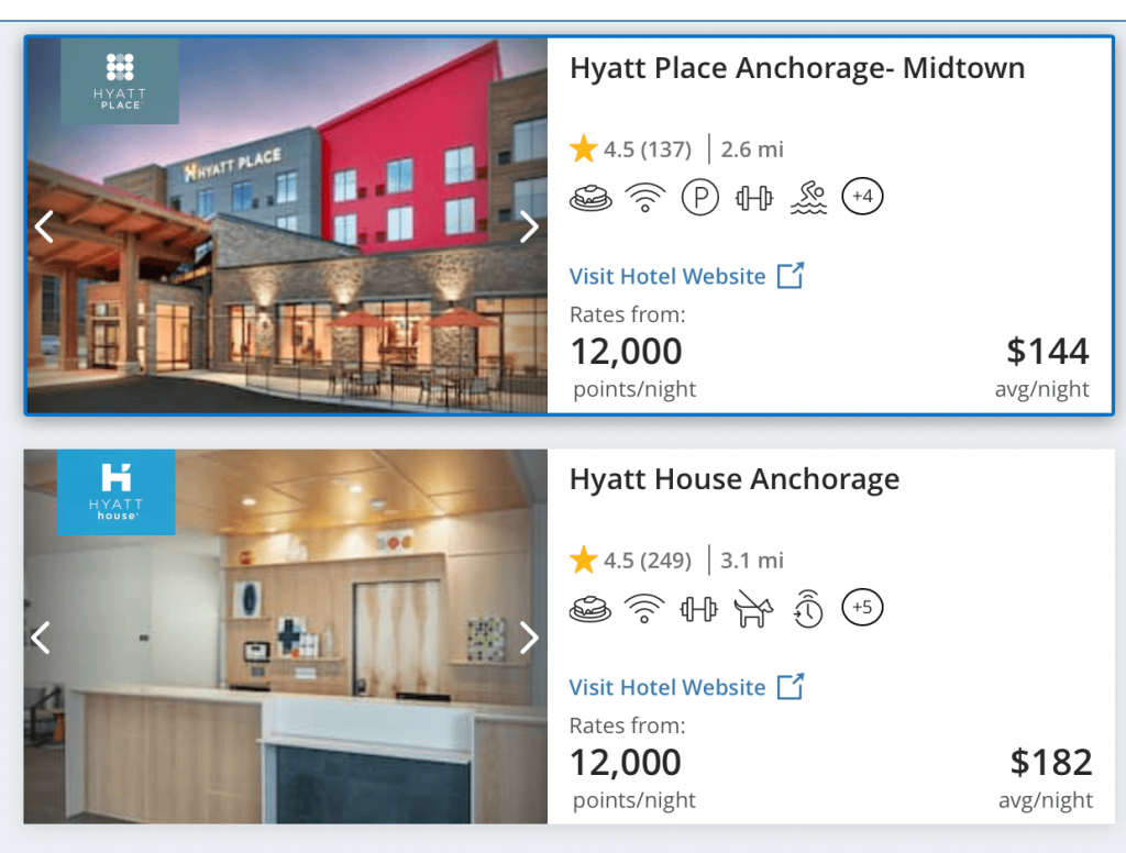 Screenshot of Hyatt Hotels in Anchorage, Alaska