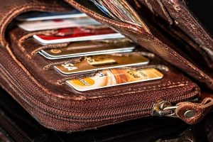 Brown wallet with many credit cards