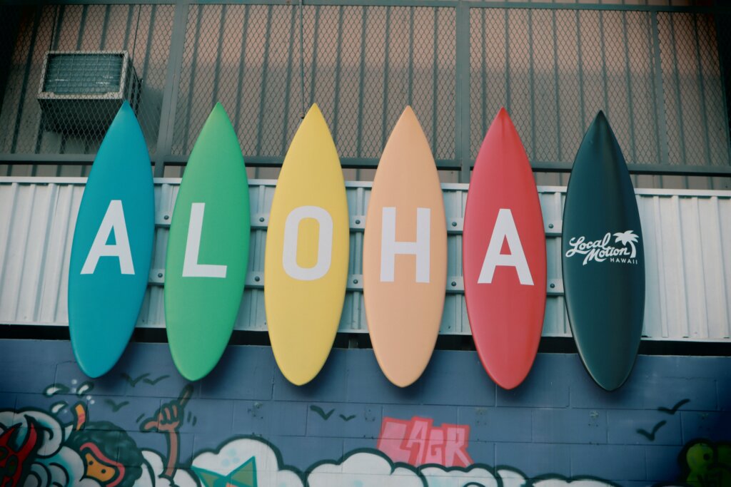 Surfboards that spell out Aloha