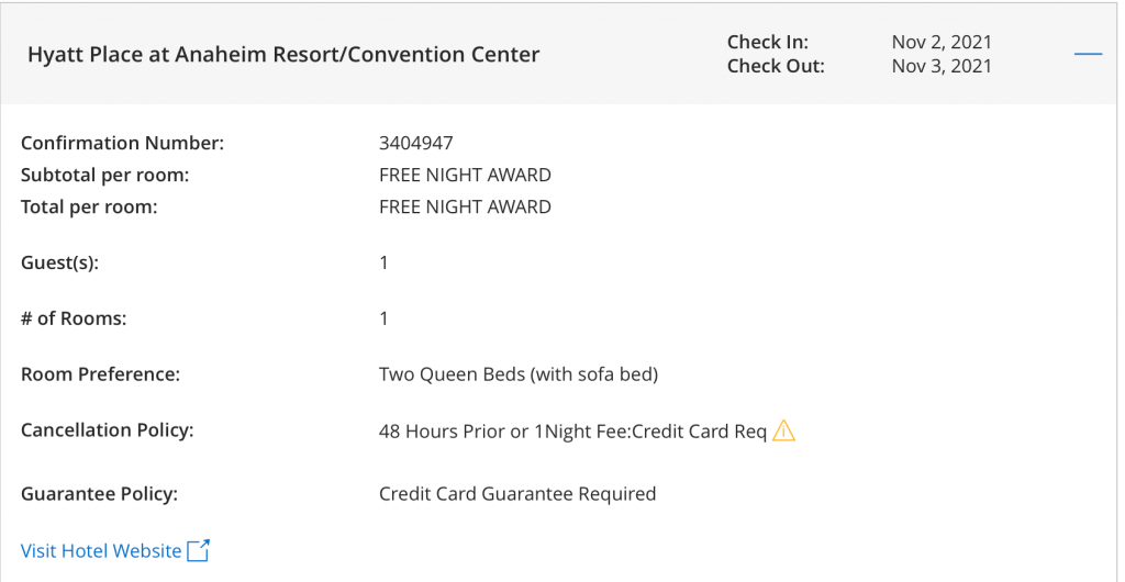 Screenshot hotel reservation