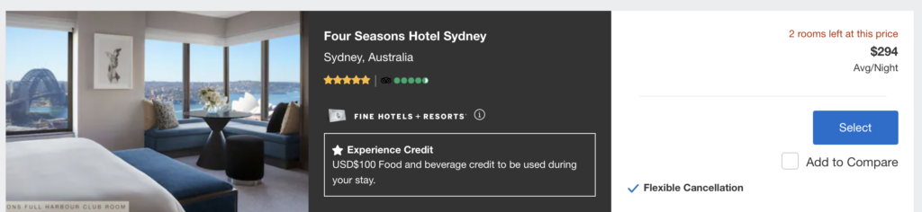 Screenshot of 4 Seasons cost in Sydney