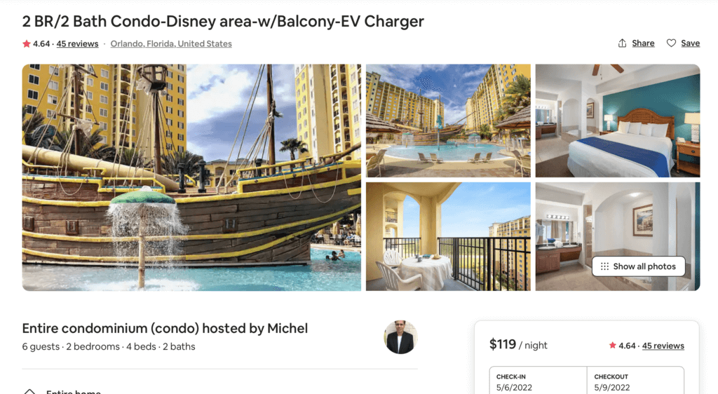 Screenshot of Orlando Airbnb lodging