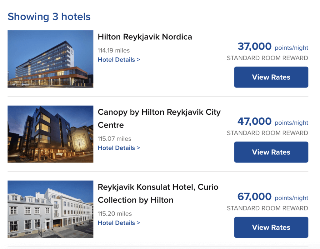 Screenshot Hilton Hotels Iceland