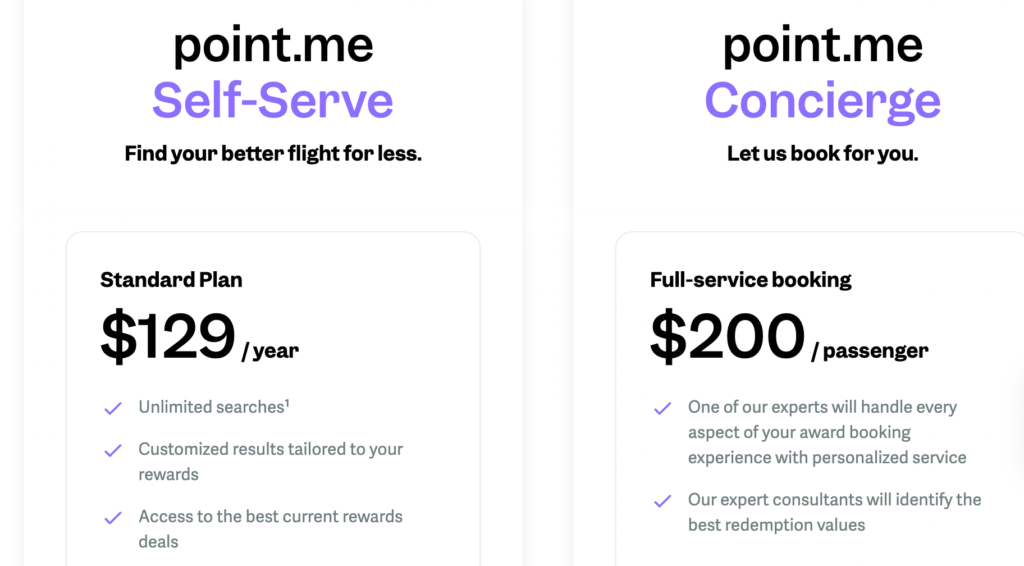 Screenshot of Point.me pricing