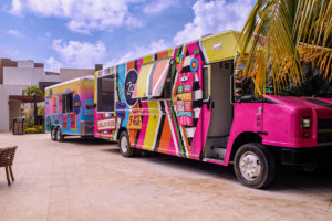 Bright pink food truck