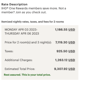 Screenshot price to book hotel