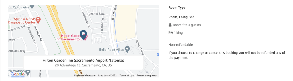 Screenshot of hotel reservation