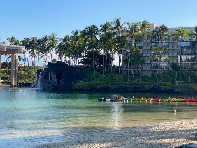 Lagoon area of hotel with kayaks
