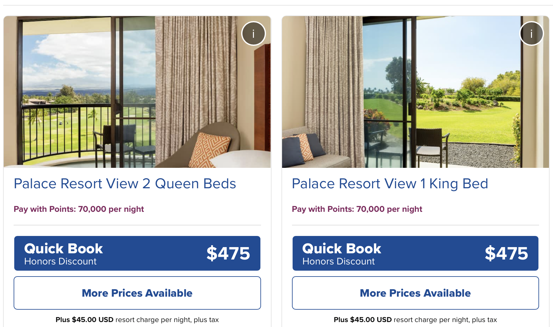 Hotel room prices with points