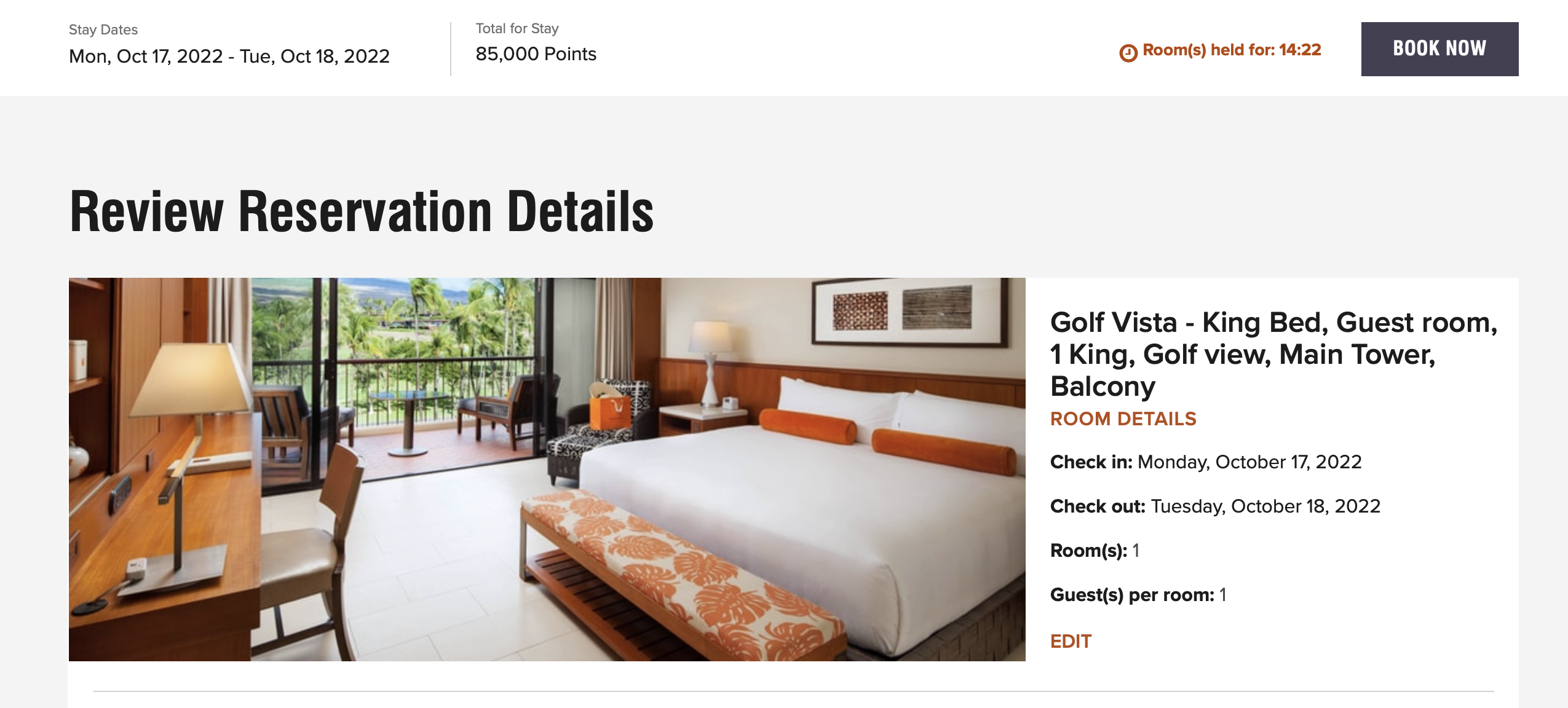 screenshot hotel room costs