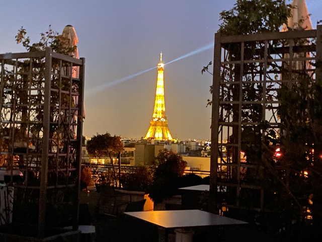 Night view of lit tower