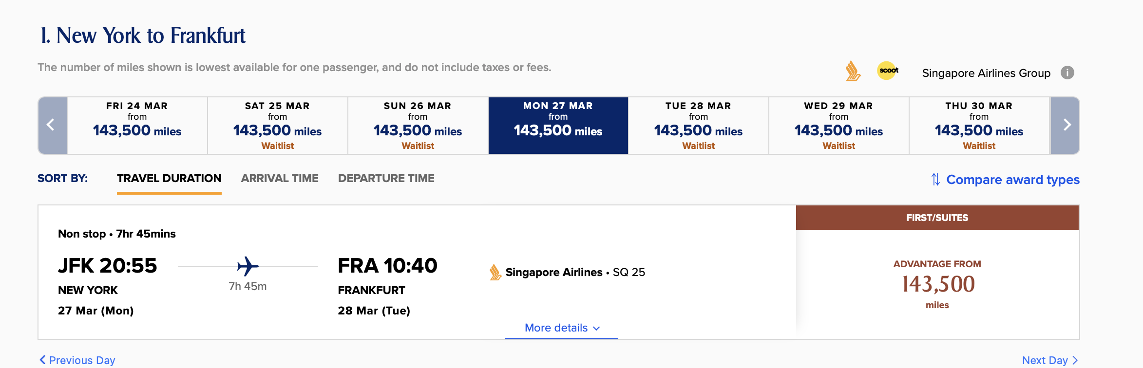 screenshot Singapore Suites availability