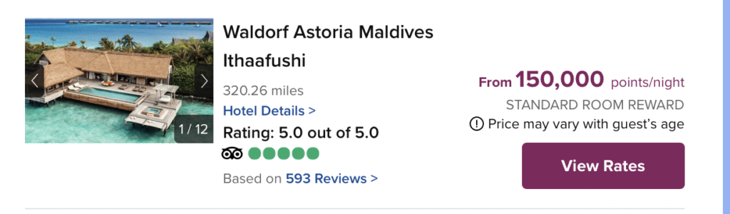 Screenshot Waldorf Astoria Maldives cost