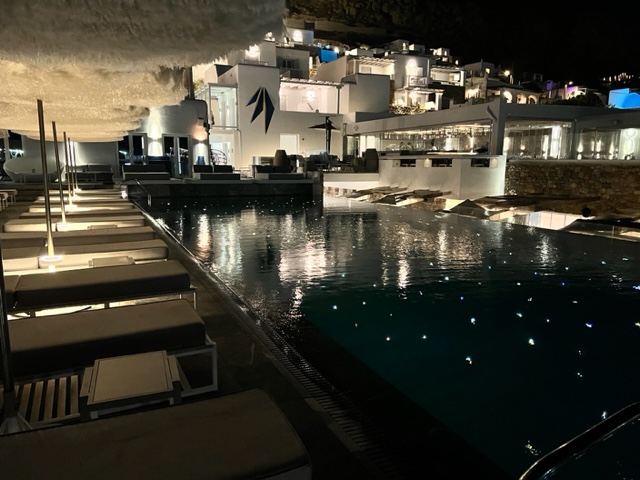 White resort at night time