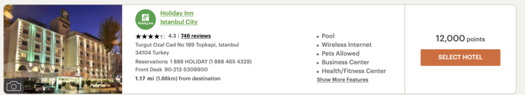 Screenshot Istanbul hotel on points