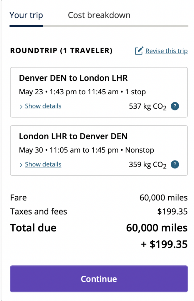 Screenshot United flights