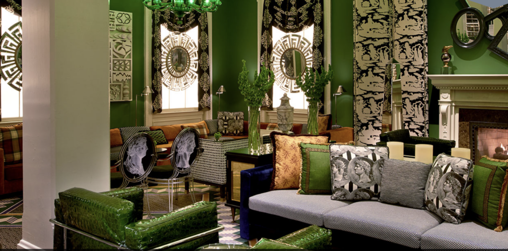 Green hotel lobby