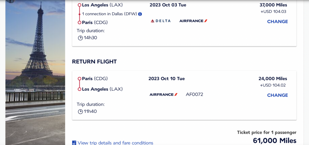 Screenshot LAX-Paris flight