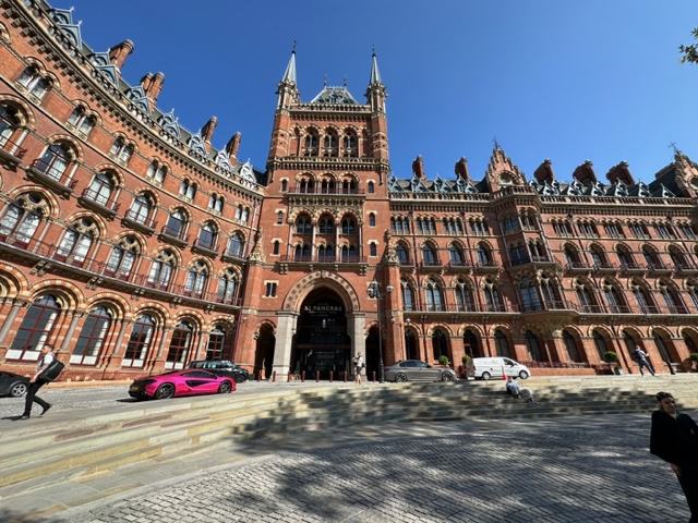 Huge red brick building with towers