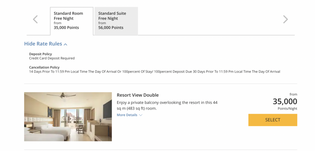 Screenshot Hyatt Ziva hotel availability